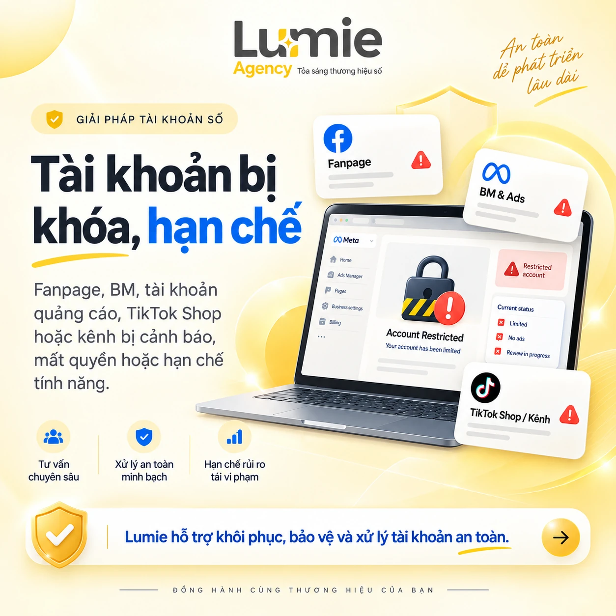 Minh họa tài khoản quảng cáo hoặc TikTok Shop bị khóa, hạn chế.