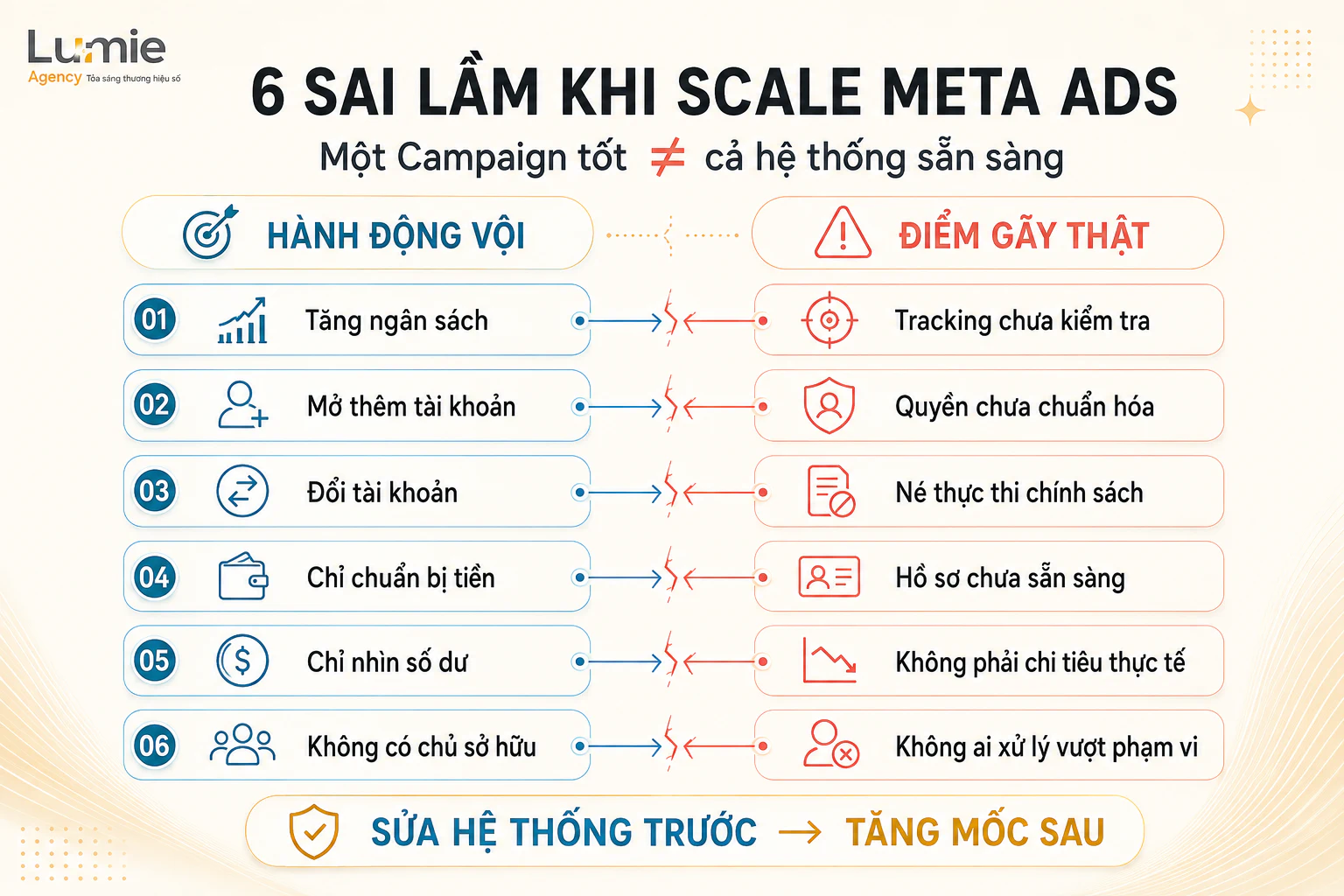 Sáu sai lầm khiến kế hoạch scale Meta Ads mất kiểm soát