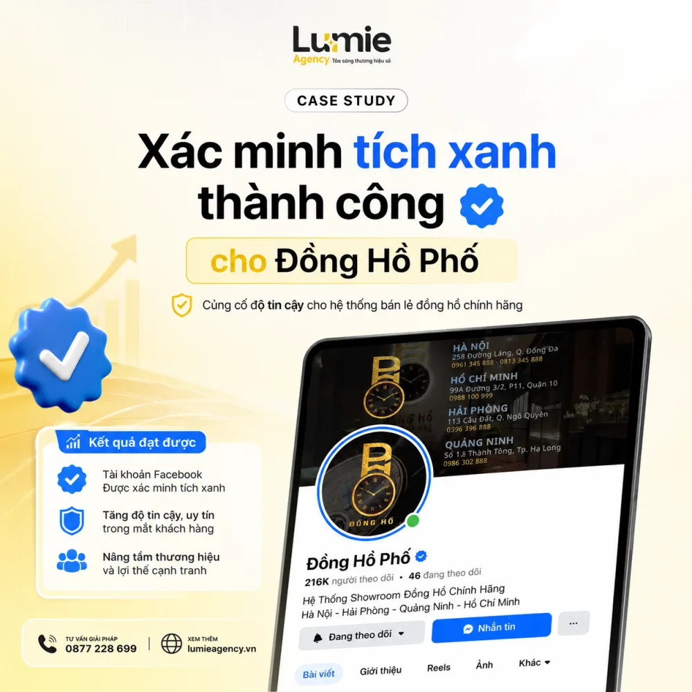 Case study xác minh tích xanh Facebook Đồng Hồ Phố - hệ thống showroom đồng hồ chính hãng