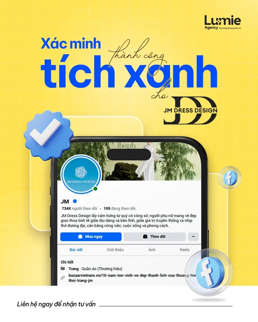 Case study xác minh tích xanh Facebook JM Dress Design
