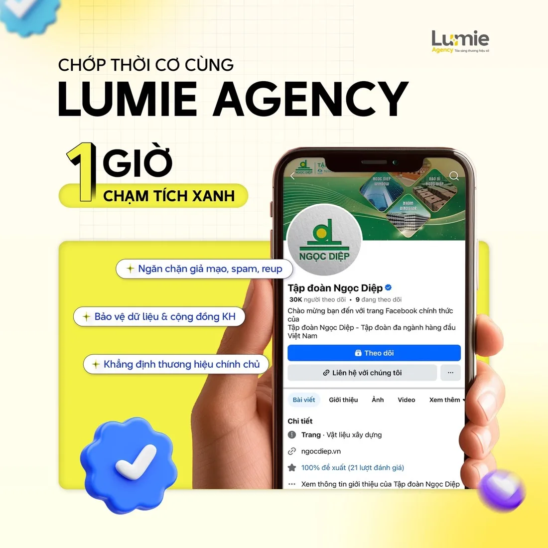 Case study xác minh tích xanh Facebook Ngọc Diệp Window