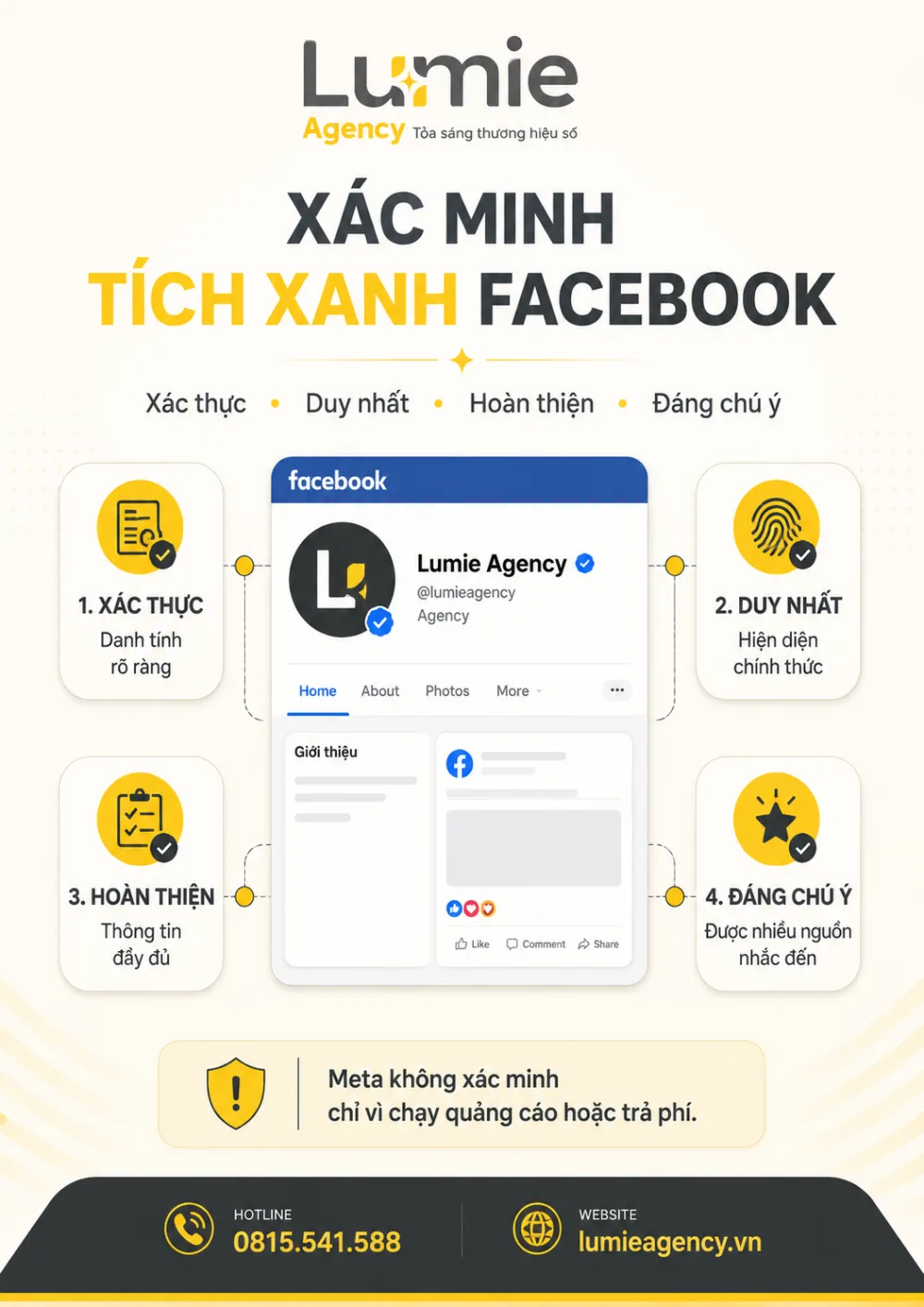 Điều kiện xác minh tích xanh Facebook: xác thực, duy nhất, hoàn thiện và đáng chú ý