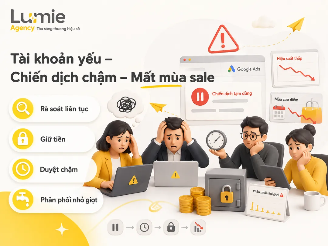 Tài khoản Google Ads yếu khiến chiến dịch chậm và mất mùa sale