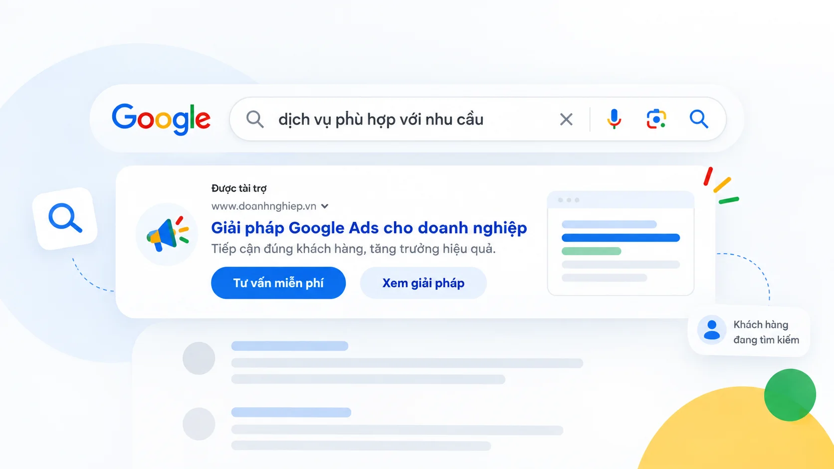 Minh họa quảng cáo Google Search khi khách hàng chủ động tìm kiếm dịch vụ