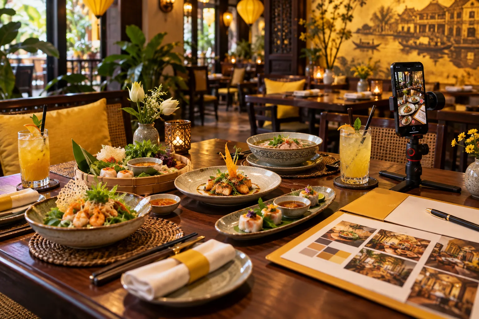Bàn chuẩn bị nội dung trải nghiệm quán