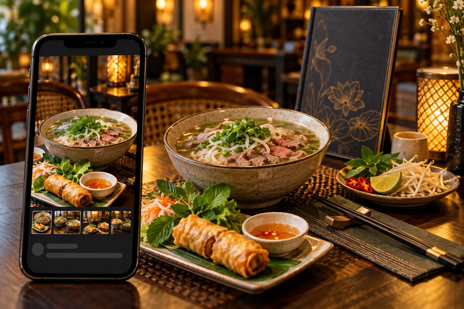 Mô phỏng bài quảng cáo món ăn trên điện thoại