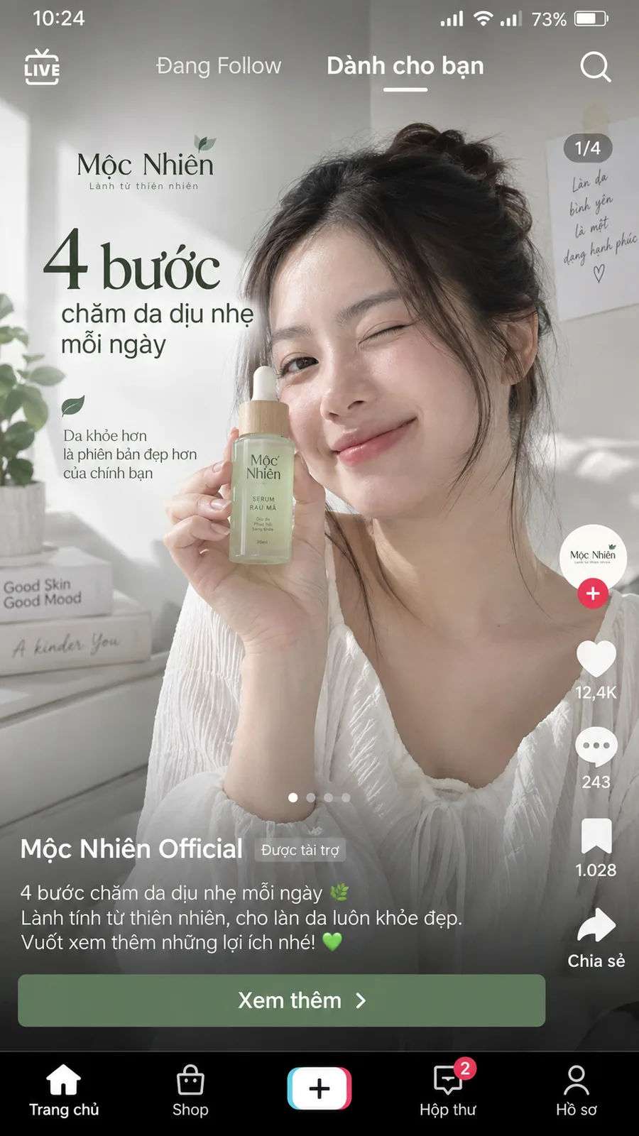 Minh họa quảng cáo TikTok dạng Carousel nhiều ảnh cho sản phẩm chăm sóc da.