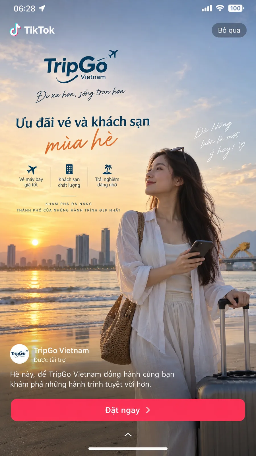 Minh họa quảng cáo TikTok TopView toàn màn hình khi người dùng mở ứng dụng.
