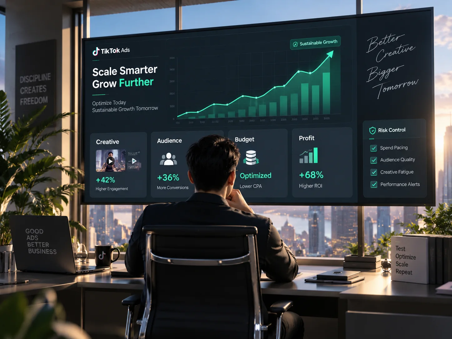 Minh họa quyết định mở rộng ngân sách TikTok Ads theo tín hiệu hiệu suất.