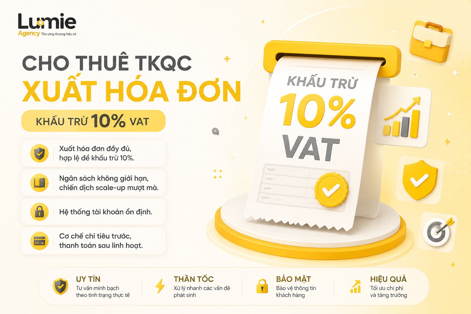 Cho thuê tài khoản quảng cáo xuất hóa đơn VAT 10%