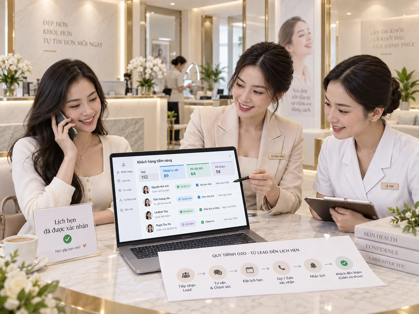 Sơ đồ tiếp nhận dữ liệu và bàn giao khách hàng tiềm năng cho thẩm mỹ viện