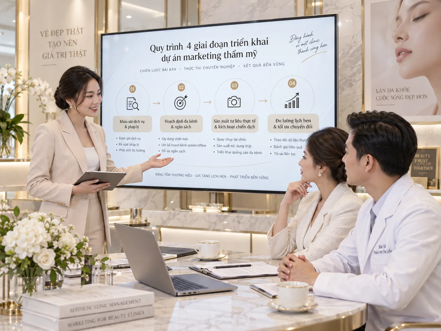 Quy trình 4 giai đoạn triển khai dự án marketing thẩm mỹ viện Lumie Agency