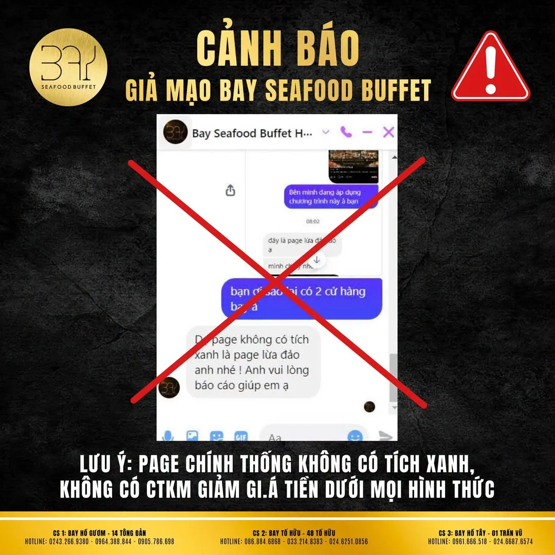 Cảnh báo Fanpage giả mạo Bay Seafood Buffet dùng tên thương hiệu để liên hệ khách hàng