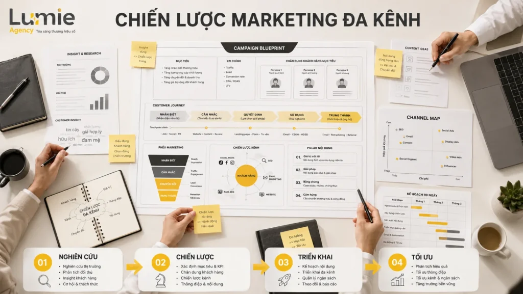 Mô phỏng chiến lược Marketing đa kênh từ nghiên cứu, mục tiêu, hành trình khách hàng đến triển khai và tối ưu