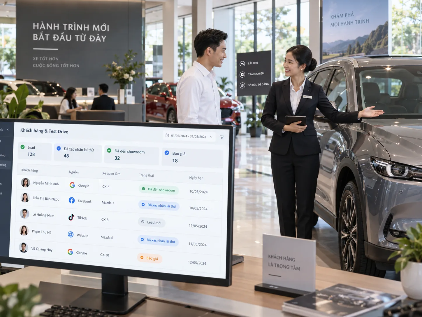 Minh họa CRM quản lý lead và lịch lái thử ô tô từ nhiều kênh