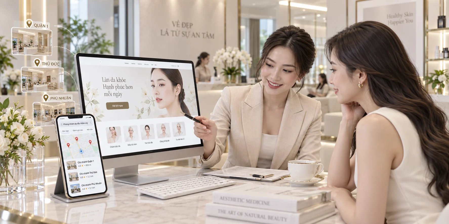 Tối ưu website landing page chuyển đổi cao và Google Maps chi nhánh thẩm mỹ viện