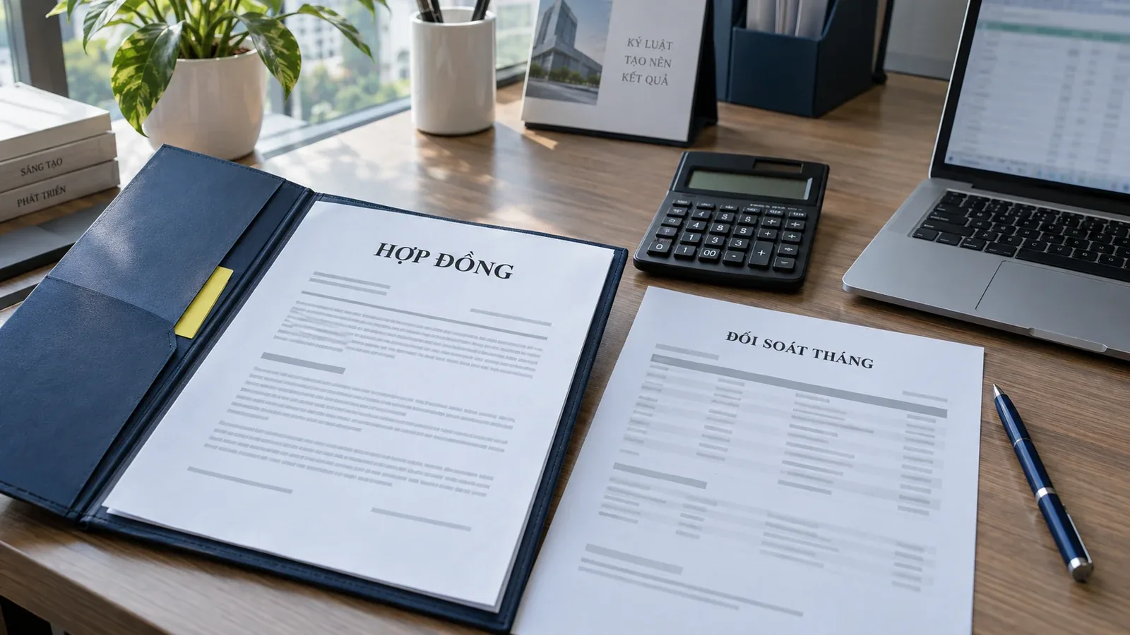 Hợp đồng và bảng đối soát tháng được kiểm tra riêng trên bàn làm việc