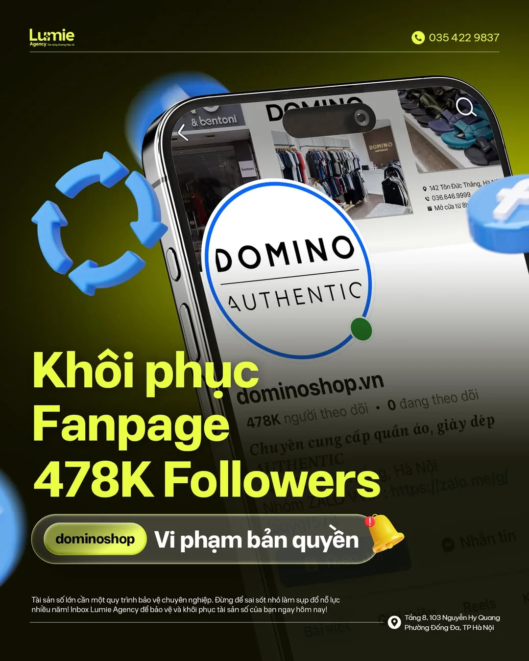 Case Lumie khôi phục Fanpage dominoshop.vn 478K followers vi phạm bản quyền