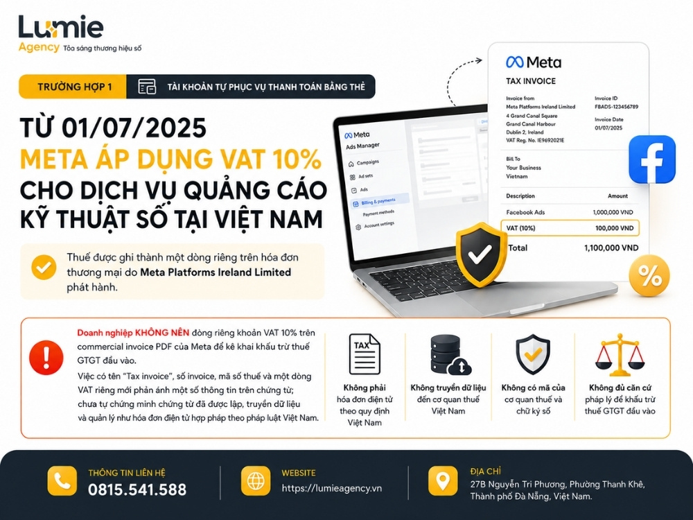Tài khoản Meta tự phục vụ thanh toán bằng thẻ và VAT 10% từ 1/7/2025