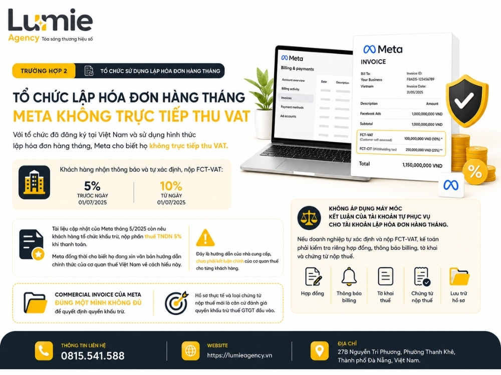 Tài khoản Meta lập hóa đơn hàng tháng và nghĩa vụ thuế trực tiếp tại Việt Nam
