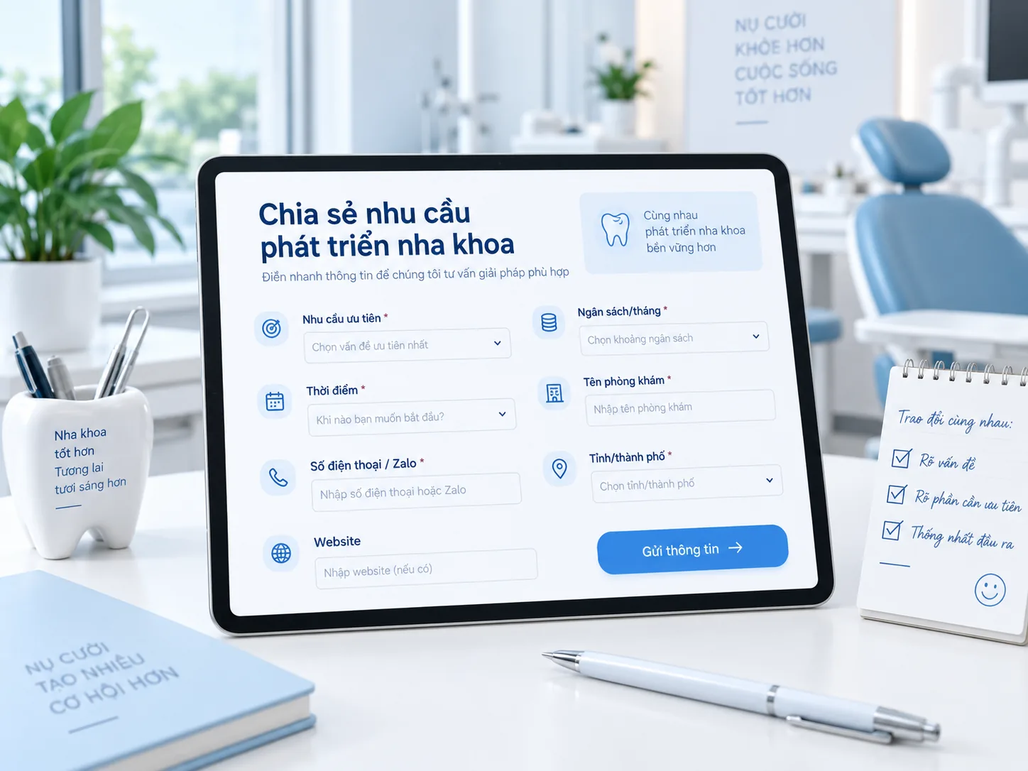 Minh họa form khảo sát nhu cầu và ngân sách marketing nha khoa