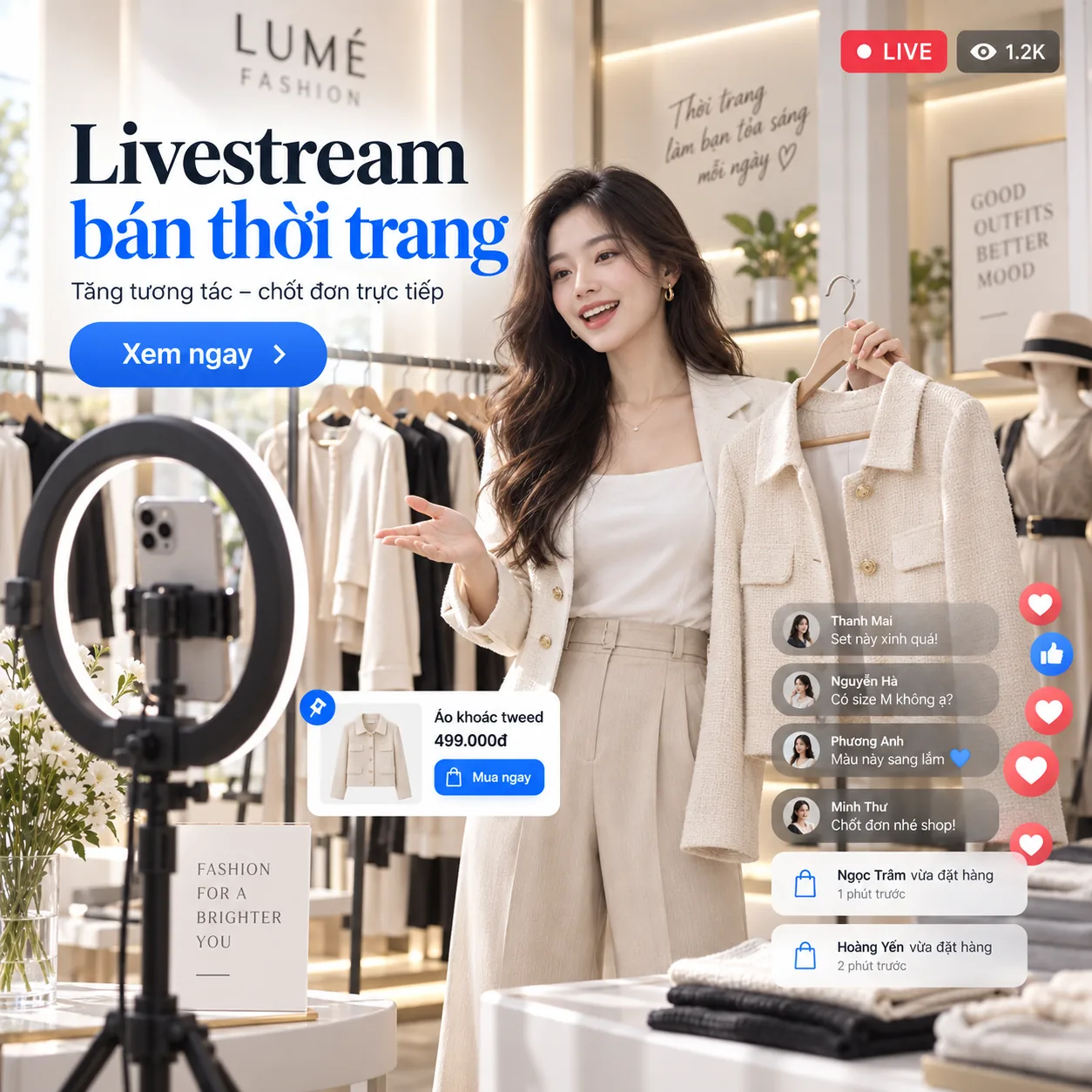 Minh họa livestream bán hàng thời trang