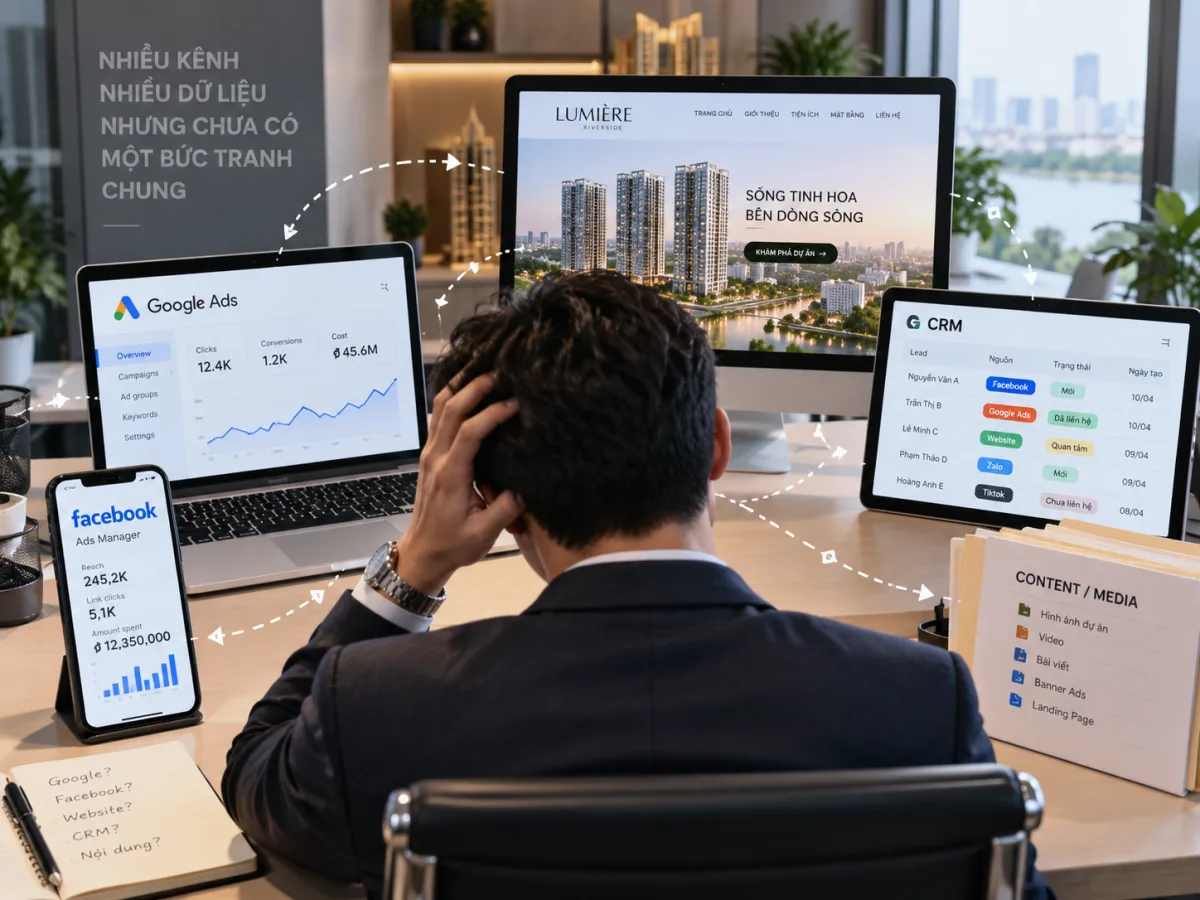 Mô phỏng nhiều kênh quảng cáo bất động sản cần được tổ chức trong cùng một kế hoạch.