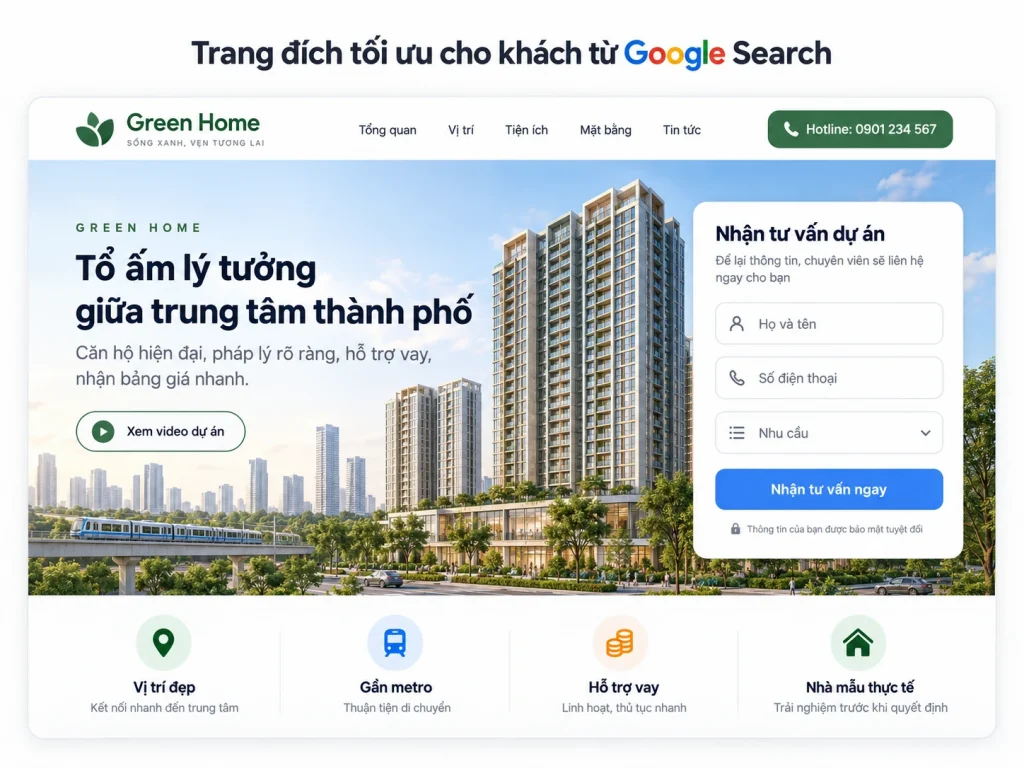 Mô phỏng trang đích bất động sản tối ưu cho Google Search