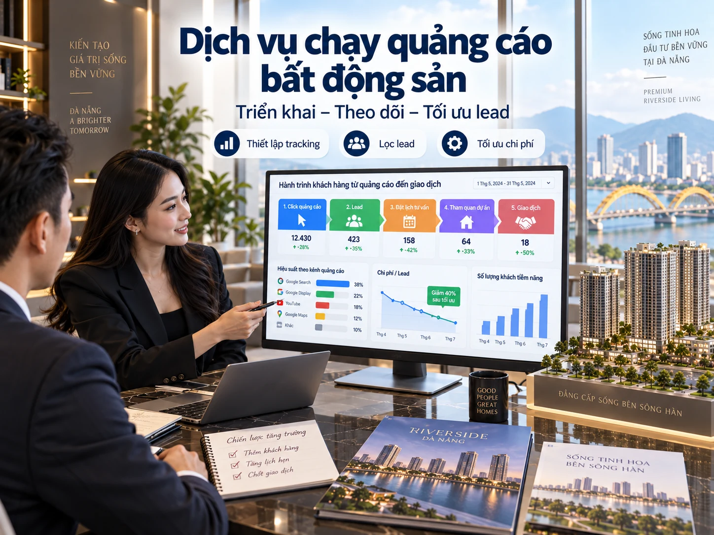 Mô phỏng quy trình triển khai theo dõi và tối ưu lead bất động sản