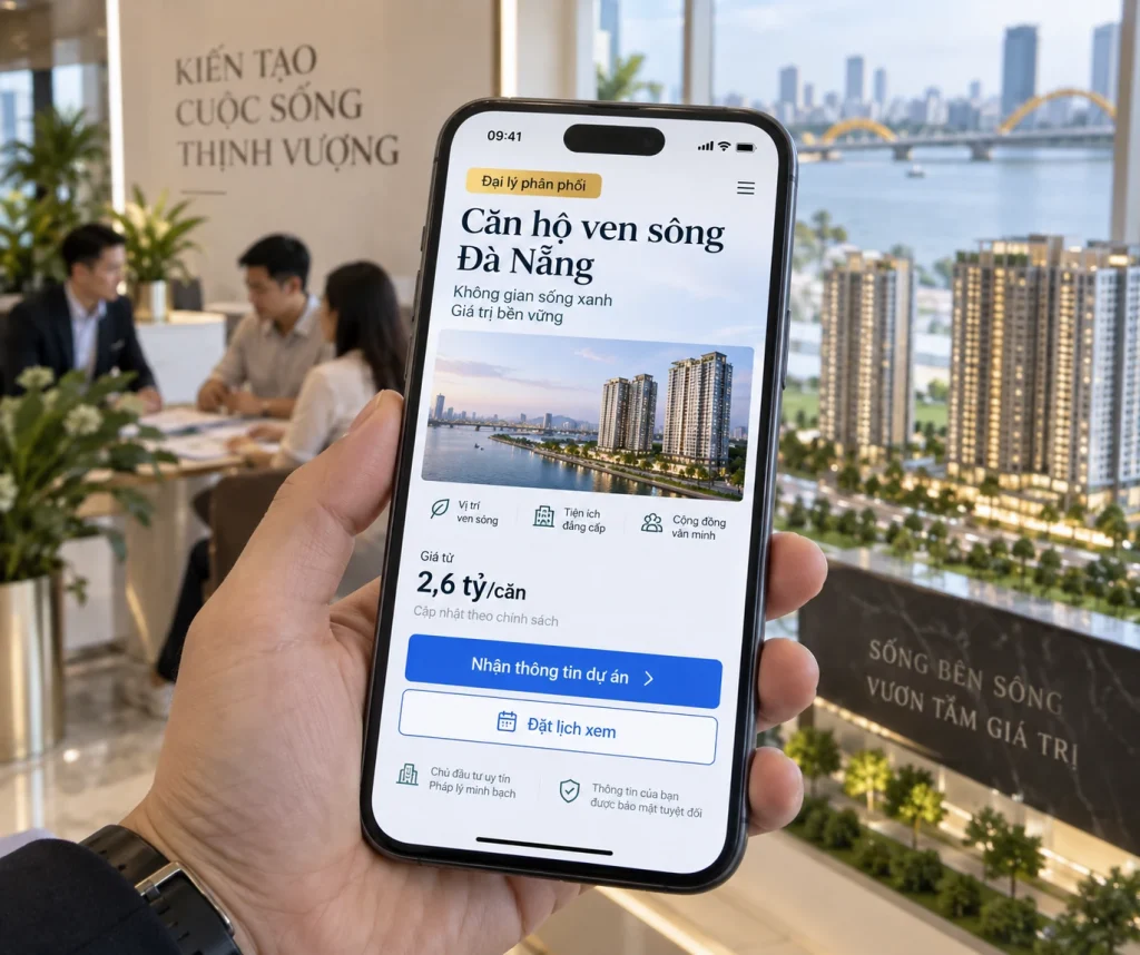 Trang đích dự án bất động sản hiển thị trên điện thoại