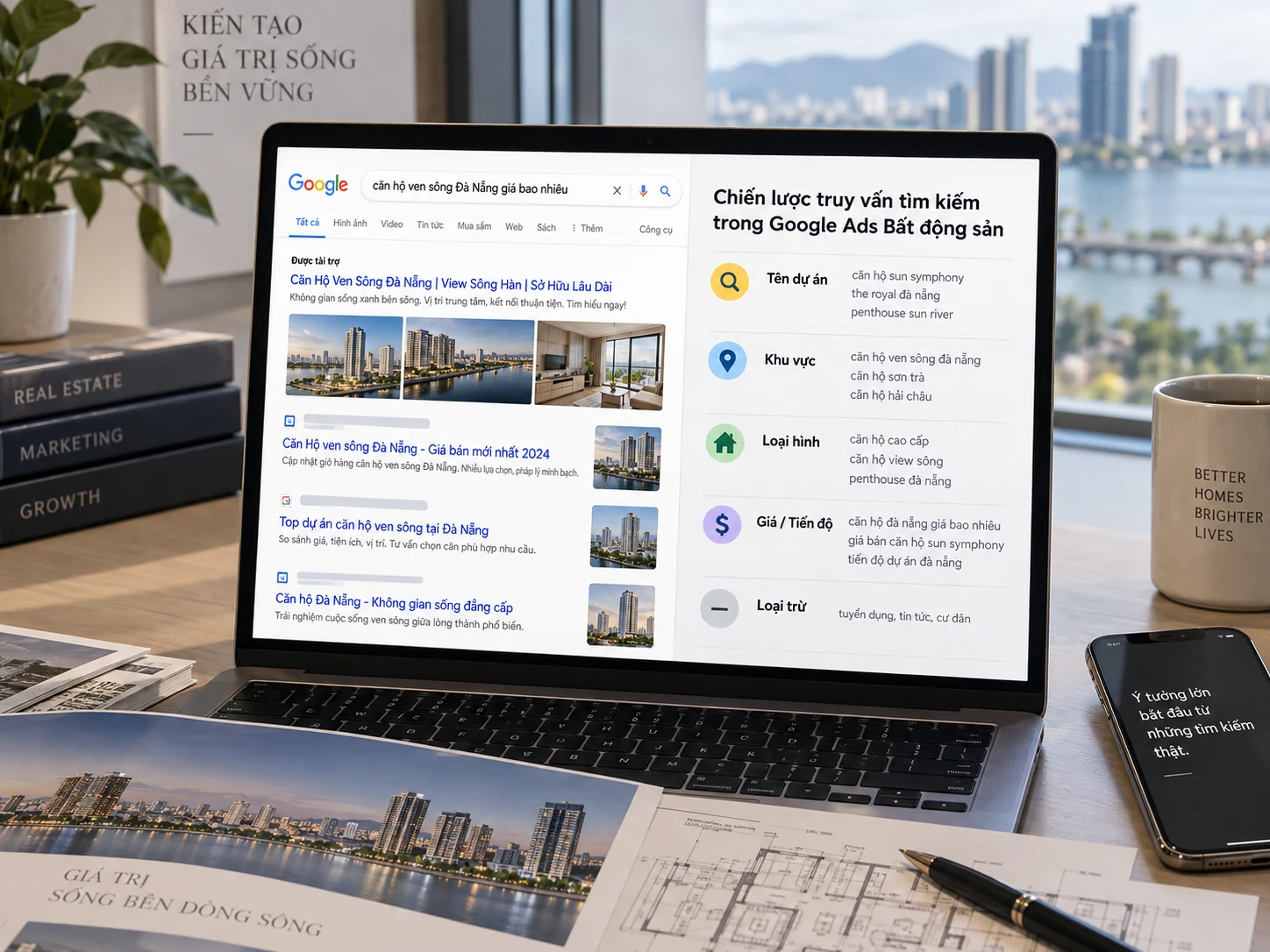 Phân nhóm truy vấn Google Ads bất động sản theo dự án, khu vực, loại hình và giá