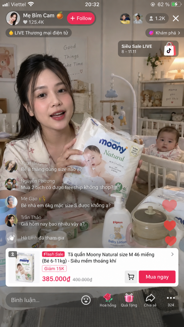 Minh họa phiên livestream giới thiệu sản phẩm mẹ và bé