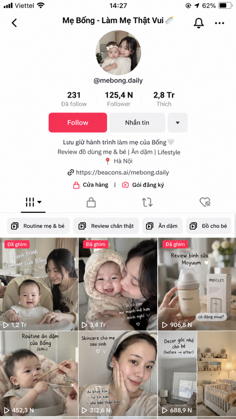 Minh họa hồ sơ và thư viện nội dung của KOC mẹ và bé