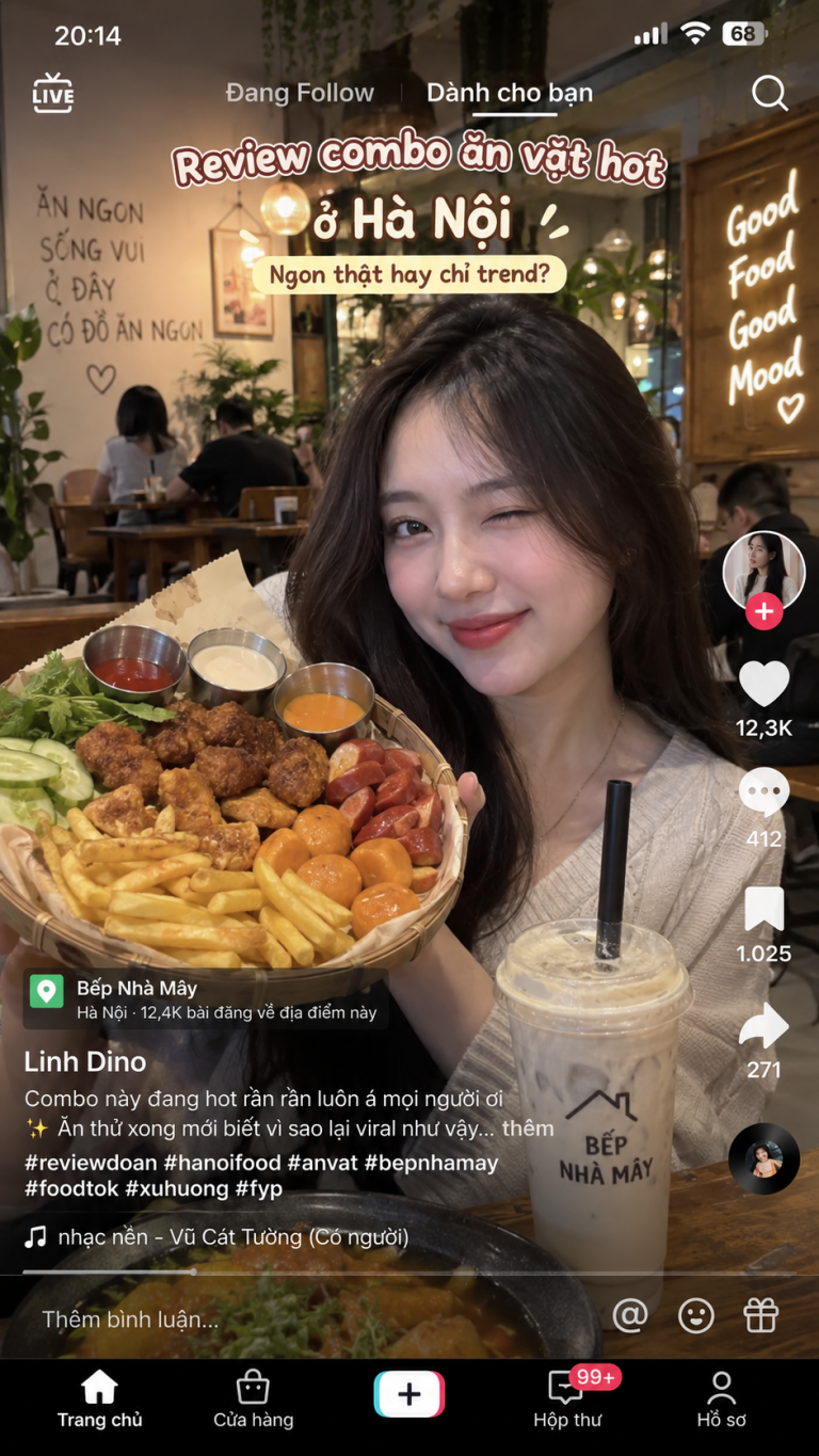 Minh họa video trải nghiệm món ăn của KOC ẩm thực