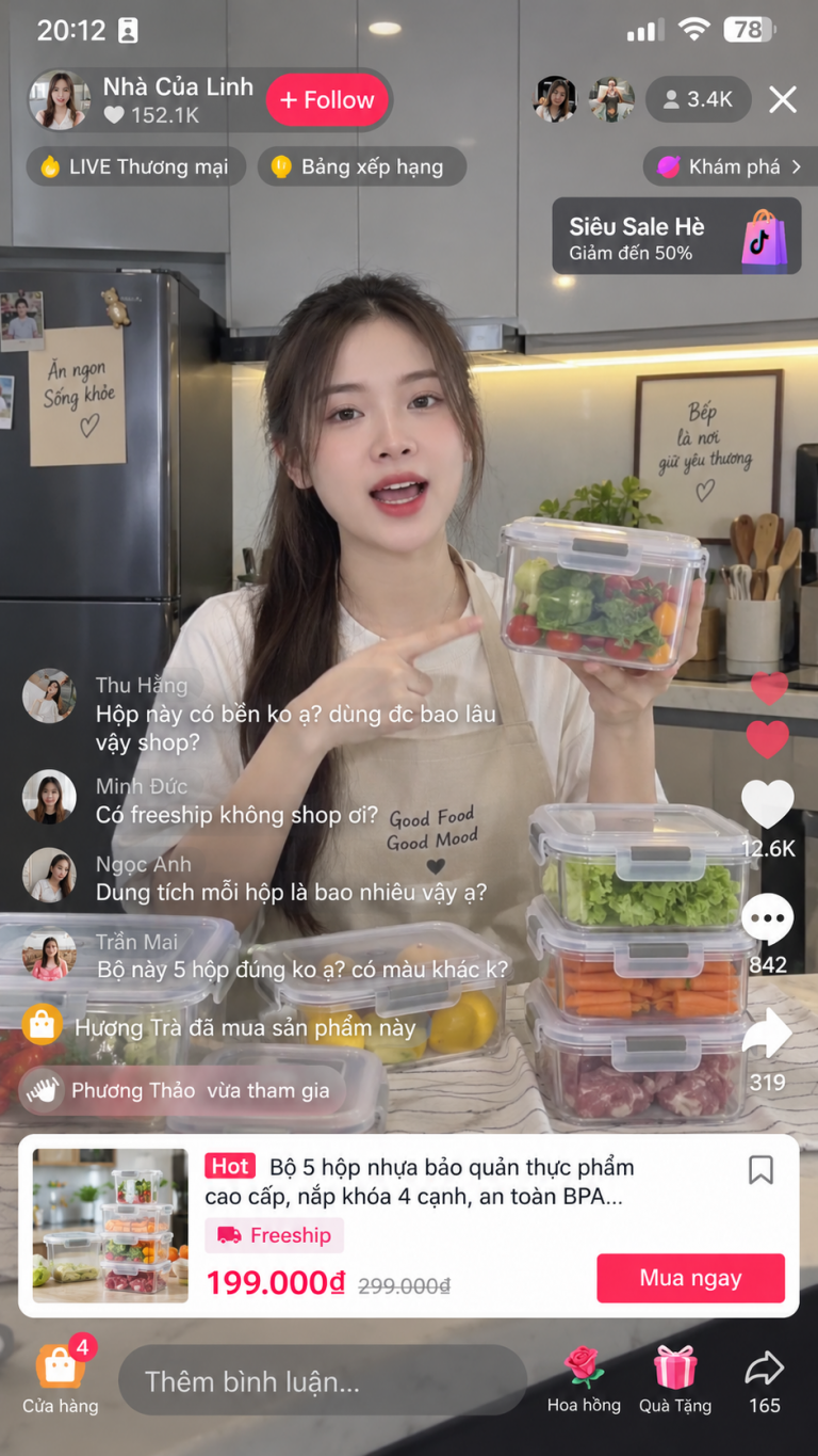 Minh họa phiên livestream giới thiệu sản phẩm gia dụng