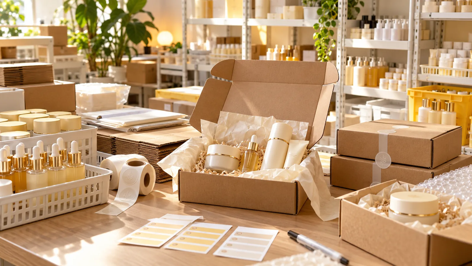 Quy trình chuẩn bị và đóng gói đơn mỹ phẩm minh họa