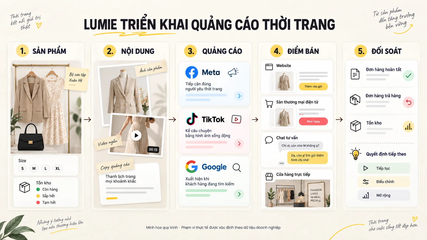 Quy trình marketing thời trang từ sản phẩm đến nội dung, quảng cáo, điểm bán và đối soát
