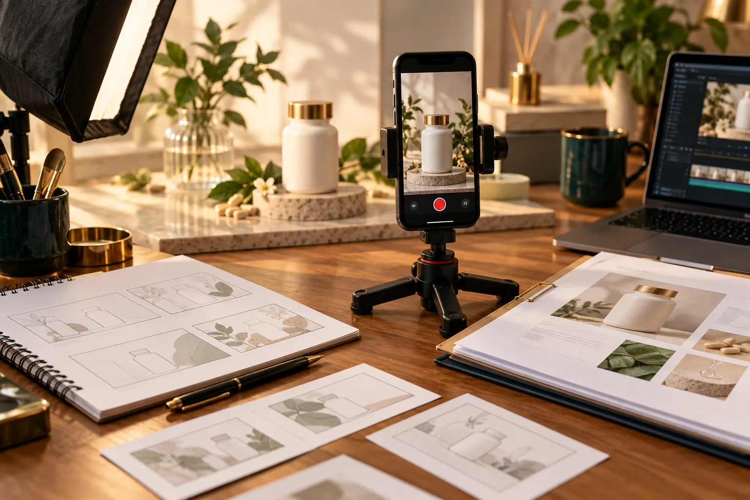 Bối cảnh quay video dọc sản phẩm chăm sóc sức khỏe
