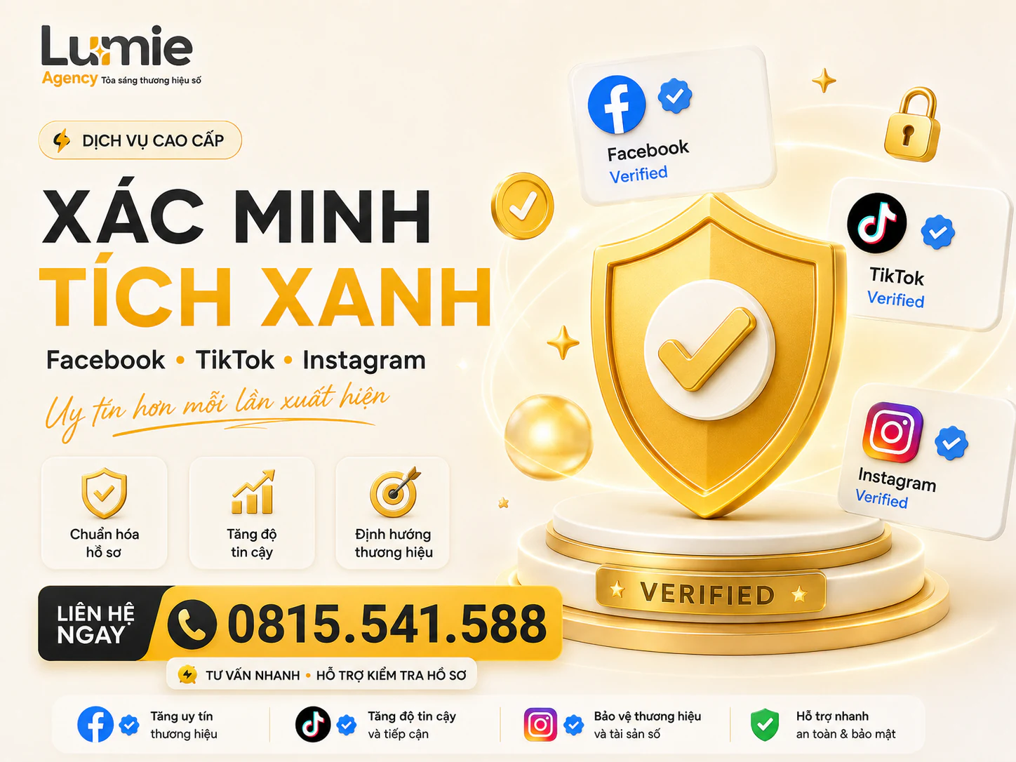 Dịch vụ làm tick xanh Facebook TikTok và xác minh thương hiệu Lumie Agency