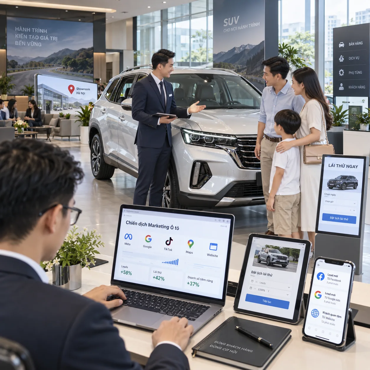 Minh họa chiến dịch marketing đa kênh cho showroom ô tô