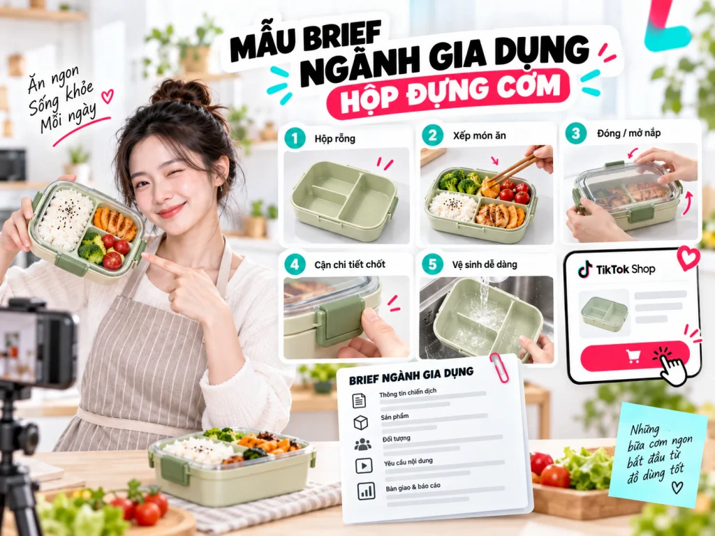 Mẫu brief KOC/KOL ngành gia dụng cho hộp đựng cơm với các bước sử dụng