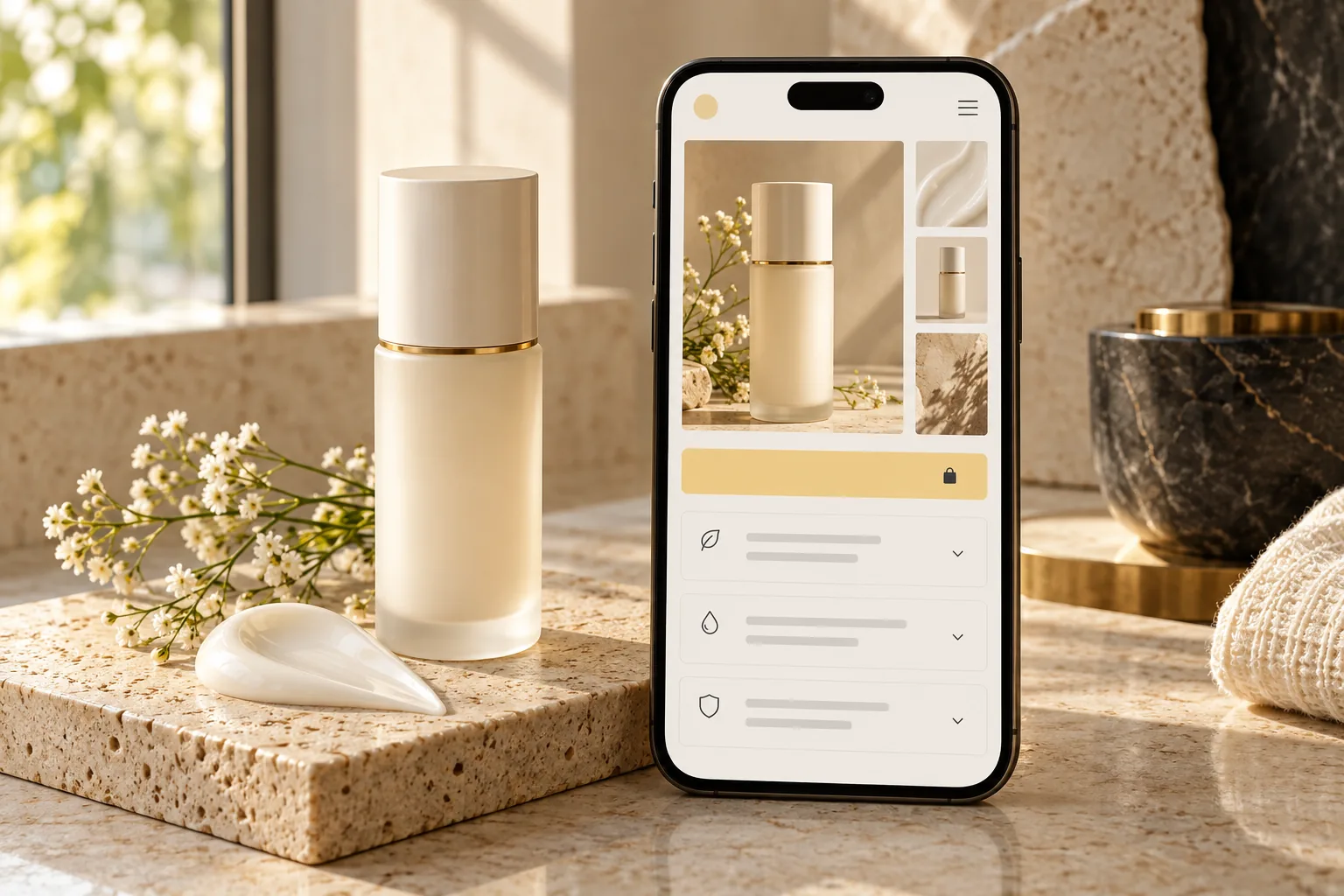 Mô phỏng trang sản phẩm mỹ phẩm và thông tin mua hàng