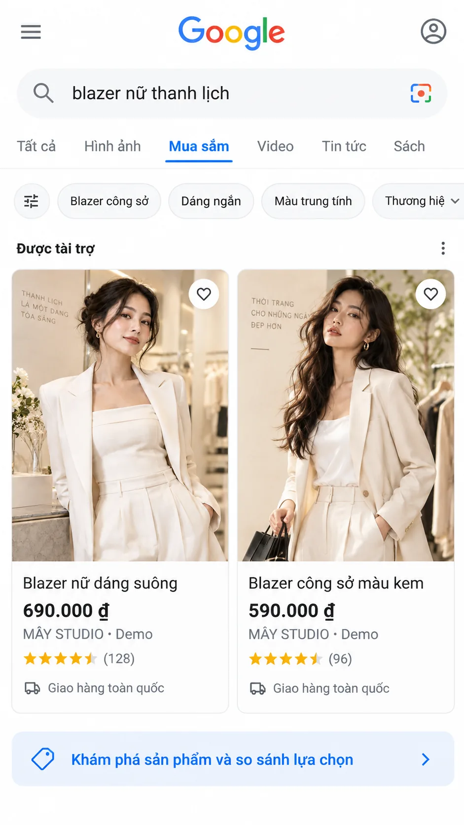 Mẫu minh họa quảng cáo Google Shopping cho sản phẩm thời trang