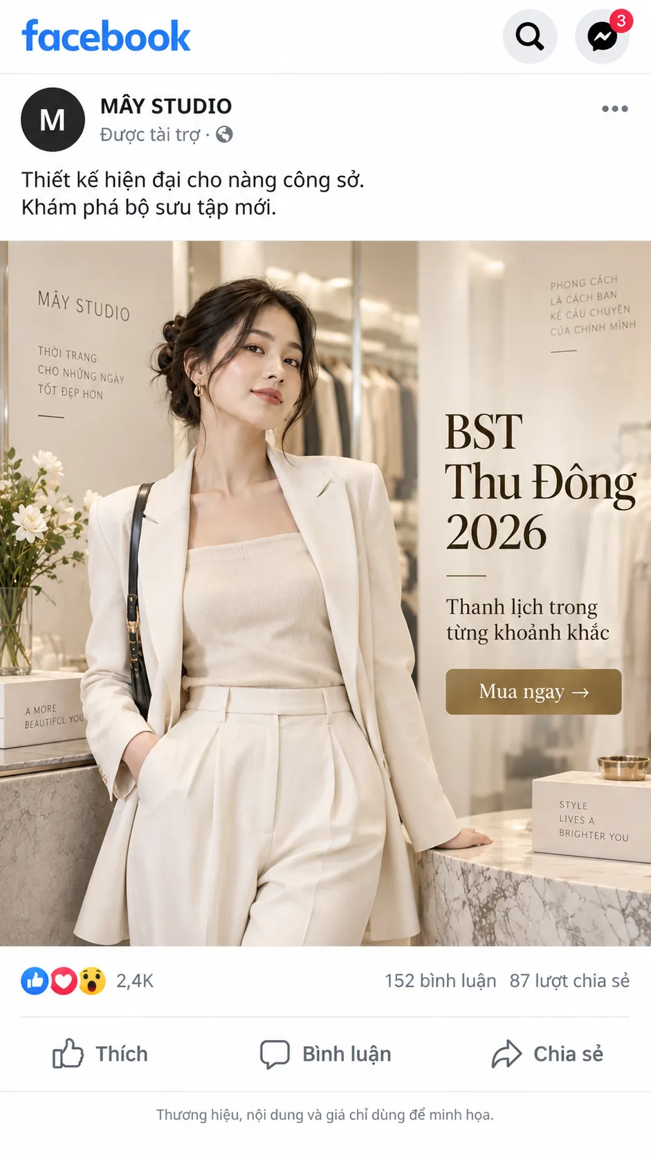 Mẫu minh họa quảng cáo thời trang trên Facebook