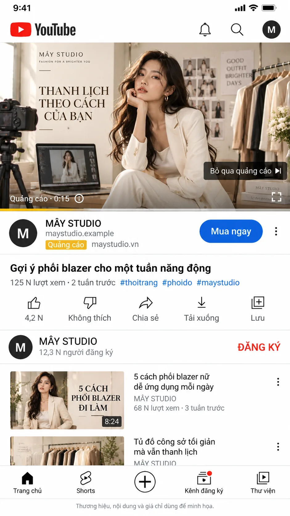 Mẫu minh họa quảng cáo video thời trang trên YouTube