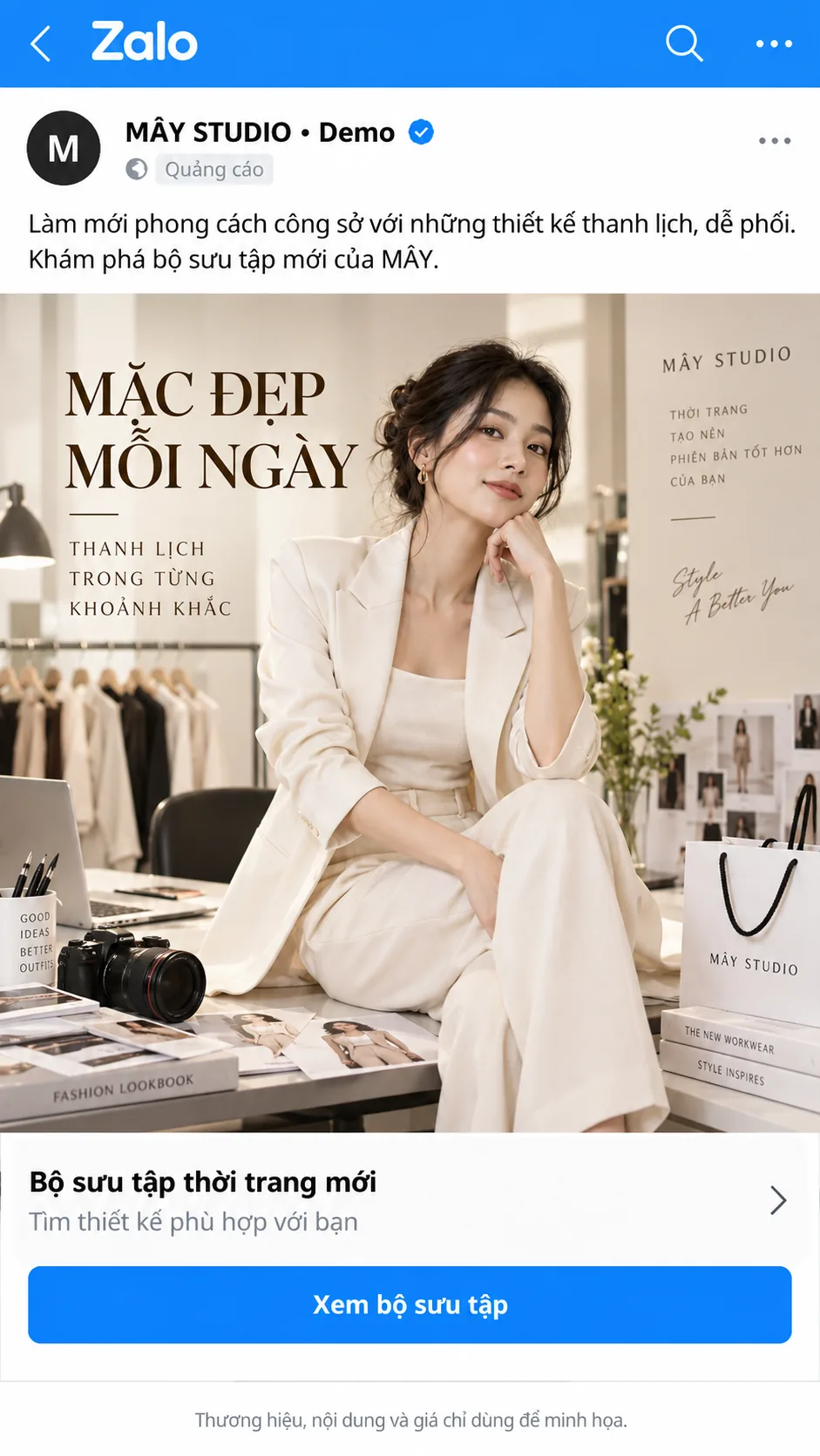 Mẫu minh họa quảng cáo thời trang trên Zalo