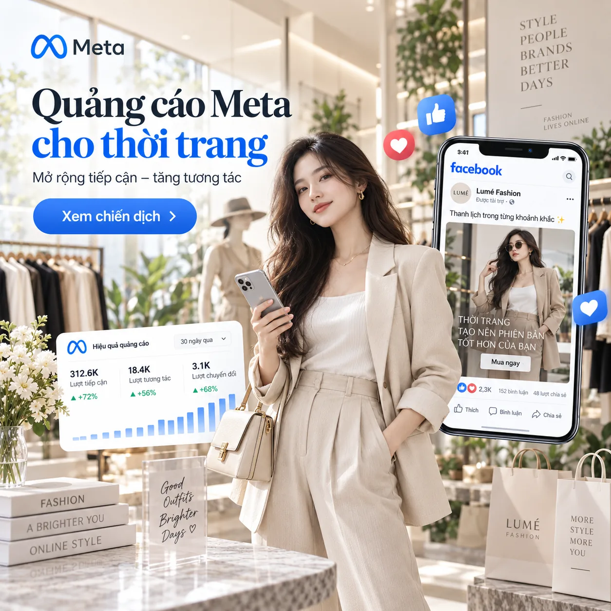 Minh họa quảng cáo Meta cho thương hiệu thời trang
