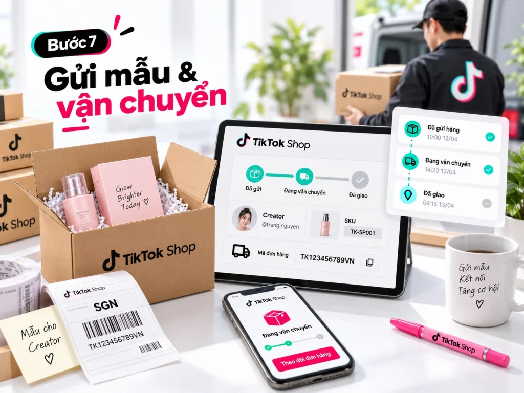 Bước 7 quy trình Booking KOC TikTok Shop: theo dõi sản phẩm mẫu từ lúc gửi, vận chuyển đến khi creator nhận hàng