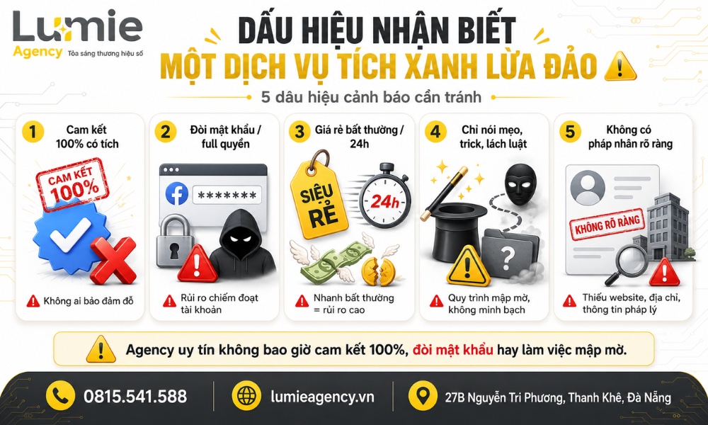 Dấu hiệu nhận biết dịch vụ thuê tích xanh Facebook rủi ro