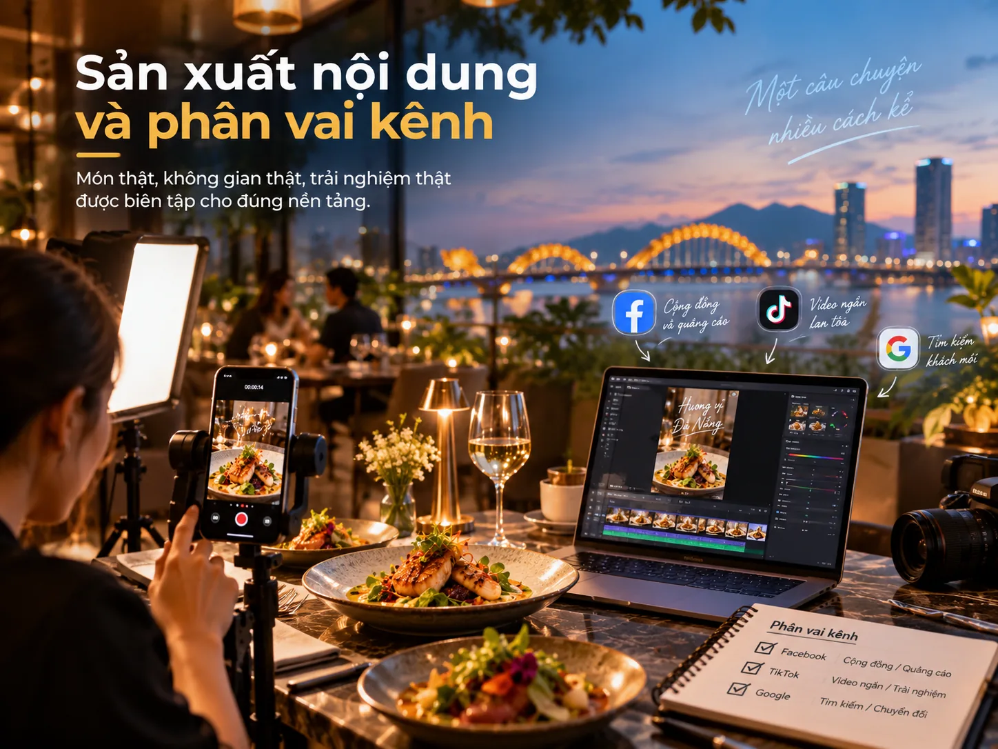 Quay món ăn và phân vai nội dung cho Facebook TikTok và Google